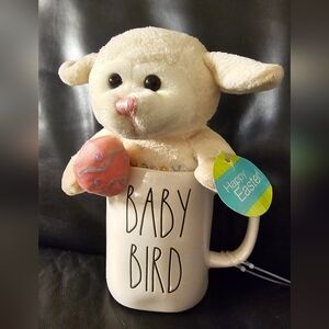 Rae Dunn Baby Bird Ceramic Mug & Baby Lamb Plush Easter Gift Bundle NWT